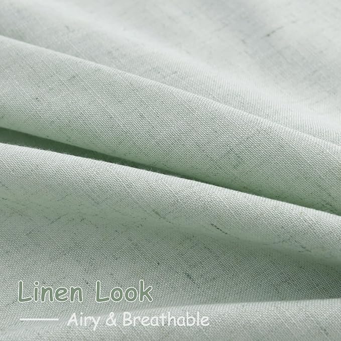 Aqua Green Linen Curtains 90 Inch Long 2 Panels Set for Bedroom Living Room Linen Textured Window Drapes Semi Sheer Light Filtering Rod Pocket Back Tab Cotton Textured Farmhouse Curtain 52x90