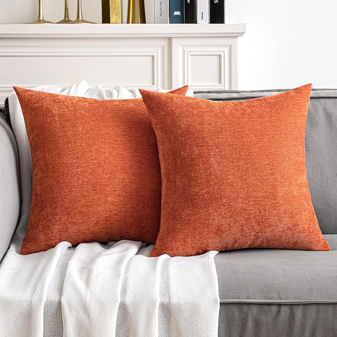 MIULEE Pack of 2 Burnt Orange Decorative Fall Pillow Covers 16x16 Inch | Soft Chenille Couch Autumn Throw Pillows Farmhouse Cushion Covers for Home Decor Sofa Bedroom Living Room