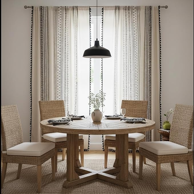ColorBird Boho Long Floor to Ceiling Curtains for Living Room Sliding Door 95 Inches Modern Farmhouse Decor Black and White Striped Geometric Western Window Treatment Cream Curtain & Drapes 2 Panels