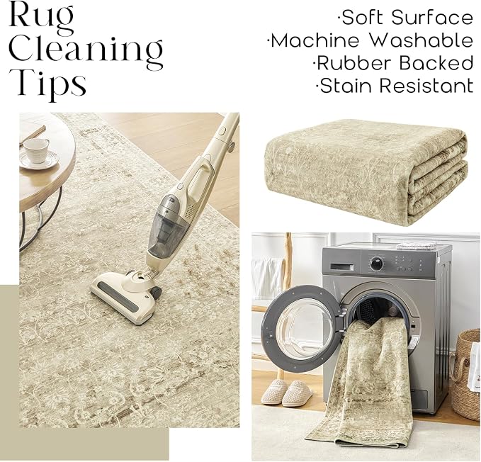 BILEEHOME Modern Farmhouse Area Rug 5 x7 Washable Floral Earth Tone Neutral Boho Nursery Rug 5x7 for Baby Boy Bedroom,Tan Brown and Cream Beige