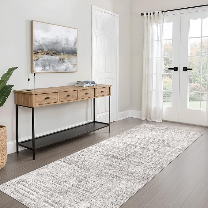 Runner Rug Non-Slip Kitchen Rug: 2x6 Washable Abstract Modern Soft Stain Resistant Indoor Floor Neutral Accent Throw Carpet for Hallway Bathroom Laundry Room Bedroom Entryway- Brown Gray