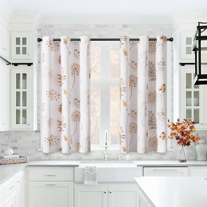 XTMYI Burnt Orange Kitchen Curtains 45 Inch Length,Boho Colorful Short 80% Blackout Small Window Curtains 2 Panel Sets