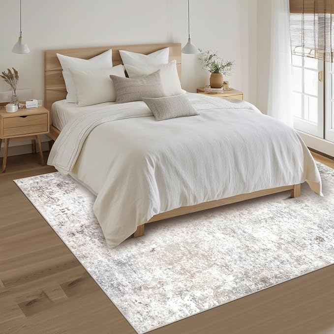 Srugn Washable Rugs 3x5 Area Rugs for Living Room,Bedroom- Non Slip Vintage Entryway Rug for Indoor Entry,Kitchen,Bathroom,Kids Girls Room,Home,Office,Beige Grey