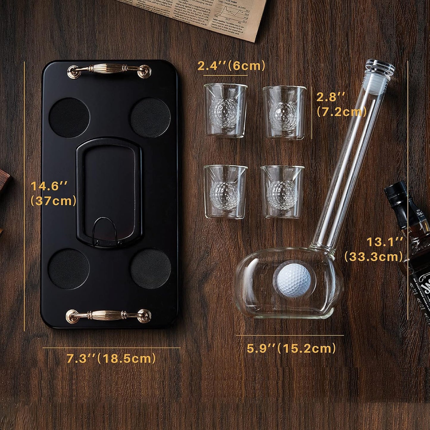 Golf Whiskey Decanter Set with 4 Golf Ball Shot Glasses, Unique Golf Gifts for Men Women, 750ml Golf Themed Liquor Dispenser, Golf Club Drink Dispenser for Bourbon, Scotch, Vodka, Tequila
