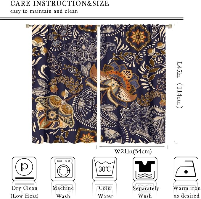 Indian Boho Curtains, Mandala Design Colorful Boho Floral Paisley Curtains, Bedroom Living Room Blackout Decorative Curtains, 2 Panel Set, 42x45 Inch.