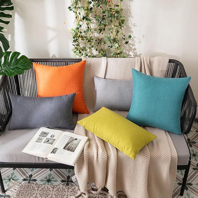 MIULEE Pack of 2 Decorative Outdoor Solid Waterproof Throw Pillow Covers Euro Sham Faux Linen Garden Farmhouse Cushion Cases for Summer Patio Tent Balcony Couch Sofa 24x24 Inch Orange