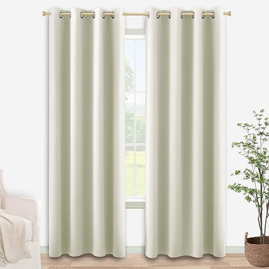 KOUFALL 95 Inch Curtains 2 Panel Set for Living Room,Grommet 60-70% Blackout Room Darkening Thermal Window Treatments Floor Length Drapes for Bedroom,Off White Ivory Cream