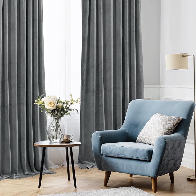 StangH Light Grey Room Darkening Bedroom Curtains 108 inches, 2 Panels | 300GSM Soft Velvet, Thermal Insulated, Noise Absorb, Room Darkening, Privacy Protect, Bedroom, Living Dining Room