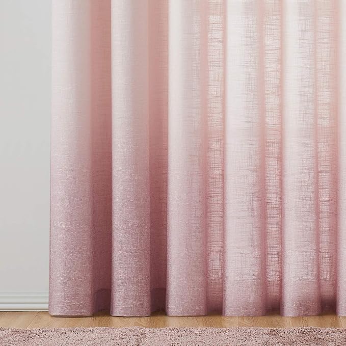 Central Park Ombre Window Door Curtain 100" Extra Wide Linen Ombre Gradient Print on Rayon Blend Fabric Treatment for Sliding Patio Door with 14 Grommets，Cream White to Pink，100" x 95", 1 Panel