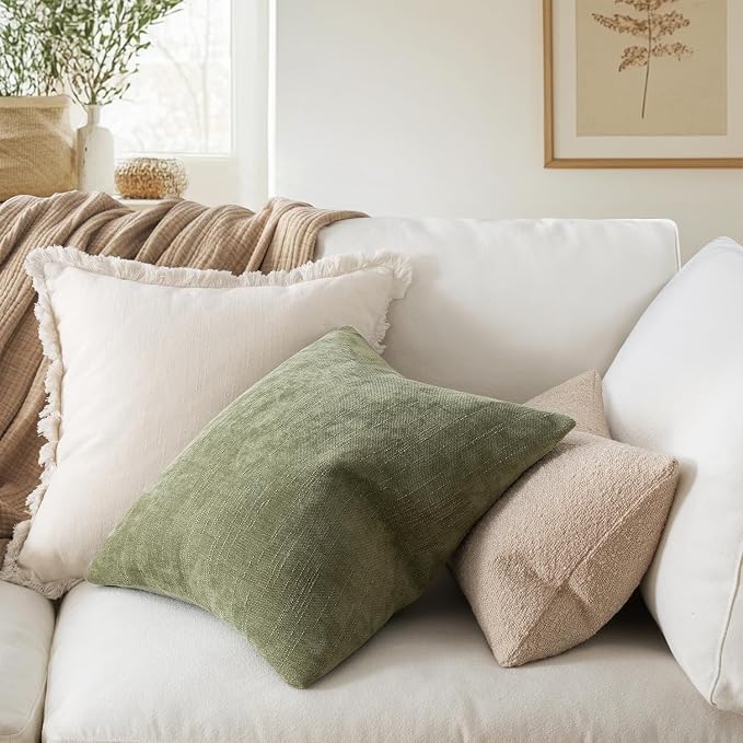 MIULEE Pack of 2 Decorative Throw Pillow Covers Soft Chenille Throw Pillows Solid Textured Cushion Covers for Spring Couch Sofa Bedroom Living Room 20x20 Inch, Sage Geen