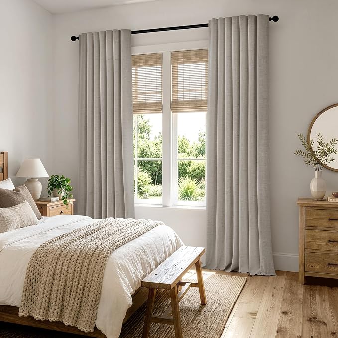 MIULEE 100% Blackout Linen Curtains for Bedroom, Pebble Taupe Solid Luxury Decor Thermal Insulation Room Darkening Drapes for Living Room Back Tab Rod Pocket 42 x 84 Inches, 2 Panels