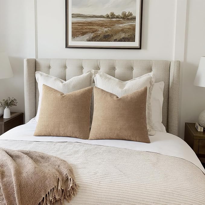 MIULEE Textured Pillow Covers 26x26 Inch Pack of 2,Starfish Khaki Camel Soft Thick Euro Decorative Chenille Throw Pillows Neutral Farmhouse Cushion Covers Modern Home Decor for Bed Couch Living Room