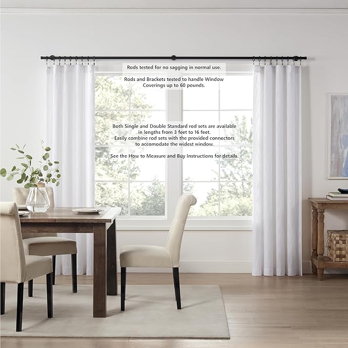 MODE Cambria® Designer Series - Premium 7 foot Custom Curtain Rod - 1-1/8 inch Large Diameter - Non-Adjustable for a Seamless Look - Premium Designer Brackets and End Caps - Satin Black Finish