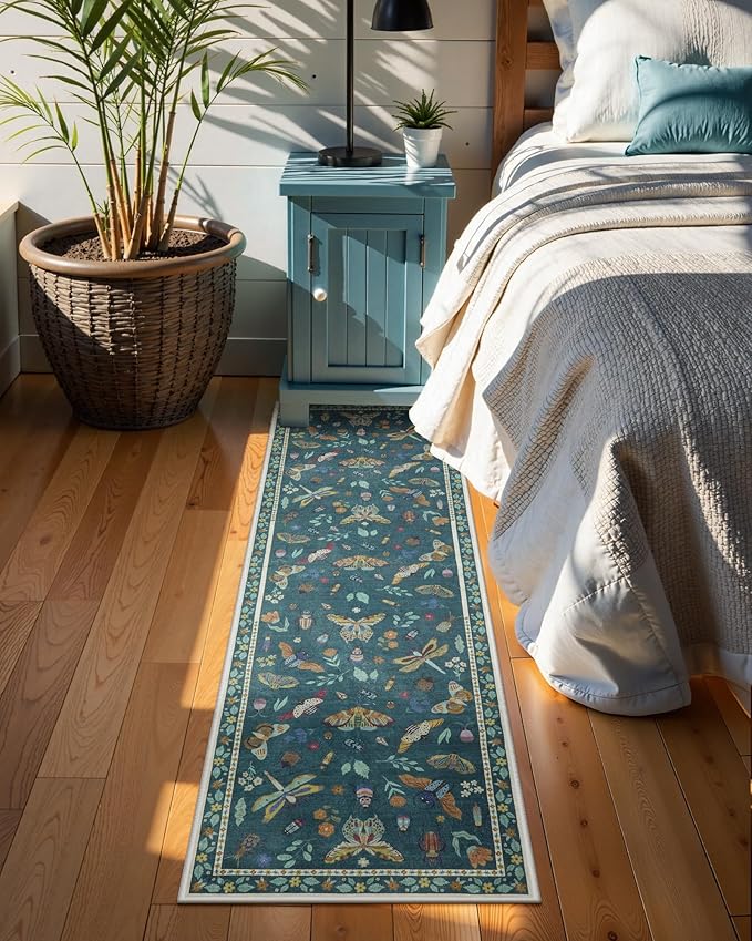 Lahome Insect Washable Runner Rug, 2x6 Kitchen Runners for Hallways 6 Feet Non Slip, Soft Laundry Room Rug Ultra-Thin Long Carpet for Bathroom Bedroom Entryway Vionnet, Dark Green