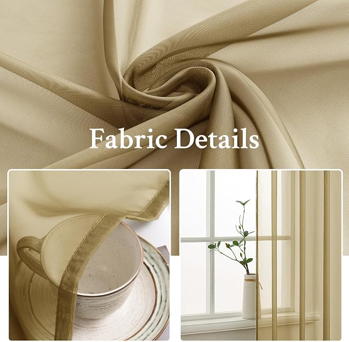 MIULEE 2 Panels Solid Color Sheer Window Curtains Elegant Window Voile Panels/Drapes/Treatment for Bedroom Living Room (54X108 Inches Dark Gold)
