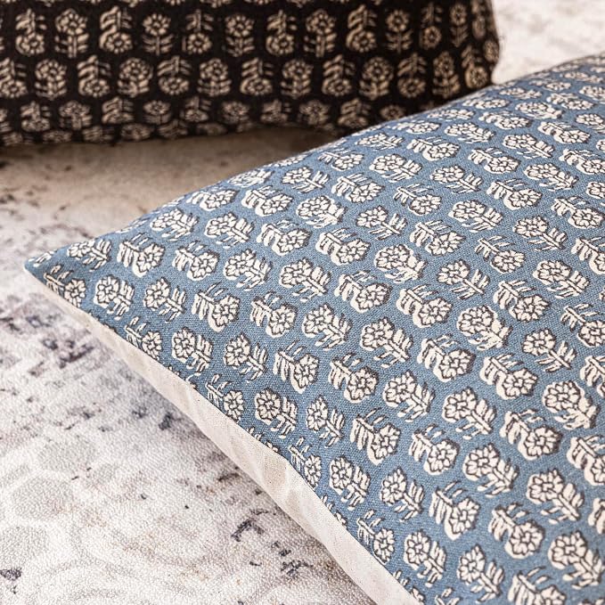 Foindtower Set of 2 Decorative Neutral Body Lumbar Throw Pillow Covers Vintage Accent Farmhouse Cushion Covers Floral Home Decor for Sofa Couch Chair Bedroom Living Room,14×36 Inch,Dusty Blue