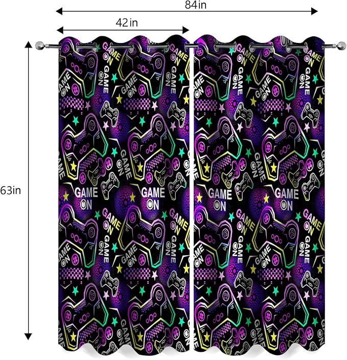 Gamer Gaming Blackout Curtains Teen Boys Girls Colorful Video Game Controller Gamepad Gamer Room Decor Men Son Dad Husband Game Handle Bedroom Room Darkening Grommet Window Drapes 2 Panels, 42"x63"
