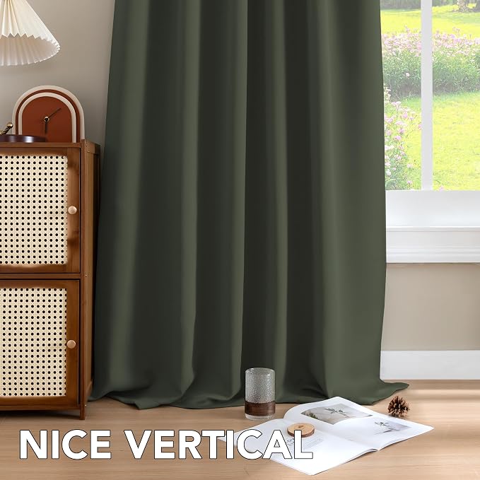 H.VERSAILTEX Blackout Curtains Thermal Insulated Window Treatment Panels Room Darkening Blackout Drapes for Living Room Back Tab/Rod Pocket Bedroom Draperies (2 Panels, Olive, 42 x 84 Inch)
