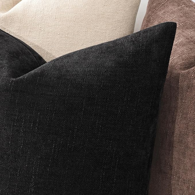 MIULEE Pack of 2 Decorative Throw Pillow Covers Soft Chenille Throw Pillows Solid Textured Euro Cushion Covers for Couch Sofa Bedroom Living Room 24x24 Inch, Black