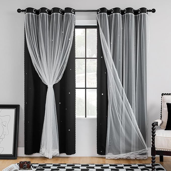 XiDi Room Darkening Curtains 84 inches Long, Black Out Curtains for Bedroom Windows, Unicorn Curtains for Kids Room, Blackout Curtains for Living Room 84 inchs Length 52 inches Wide 1 Panel Black