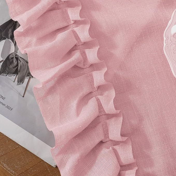 Blush Pink Curtains 96 Inches Long, 2 Panels, Each W47 x L96 Inch, Romantic French Country Linen Ruffle Curtains for Living Room, Rod Pocket Privacy Semi-Sheer Feminine Flowy Curtain Window Drapes