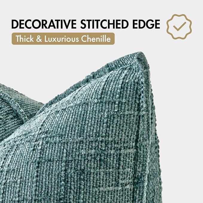MIULEE Slubby Textured Decorative Throw Pillow Covers 18x18 Inch Set of 2 Boho Farmhouse Soft Cozy Chenille Pillows Cushion Cases Modern Home Decor for Couch Sofa Bed Living Room, Teal