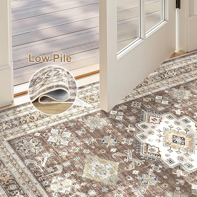 Vintage Living Room Area Rug 2x3 - Large Soft Washable Oriental Traditional Distressed Farmhouse Rugs for Bedroom - Indoor Floor Accent Carpet for Home Office House Decor - Dark Brown