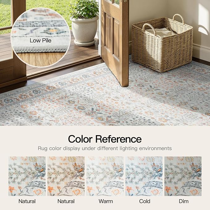 Lofus 8x10 Large Beige Area Rug for Living Room & Bedroom Washable Non-Slip | Soft Boho Vintage Area Rugs for Bedroom Dinning Room Home Office Indoor