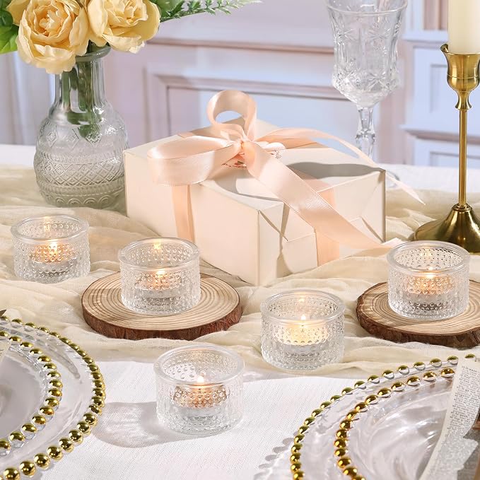 NITIME 4PCS Votive Candle Holders, Clear Tealight Candle Holder Glass for Table Centerpiece, Polka Dot Glass Candle Holder for Wedding, Home and Party Decor