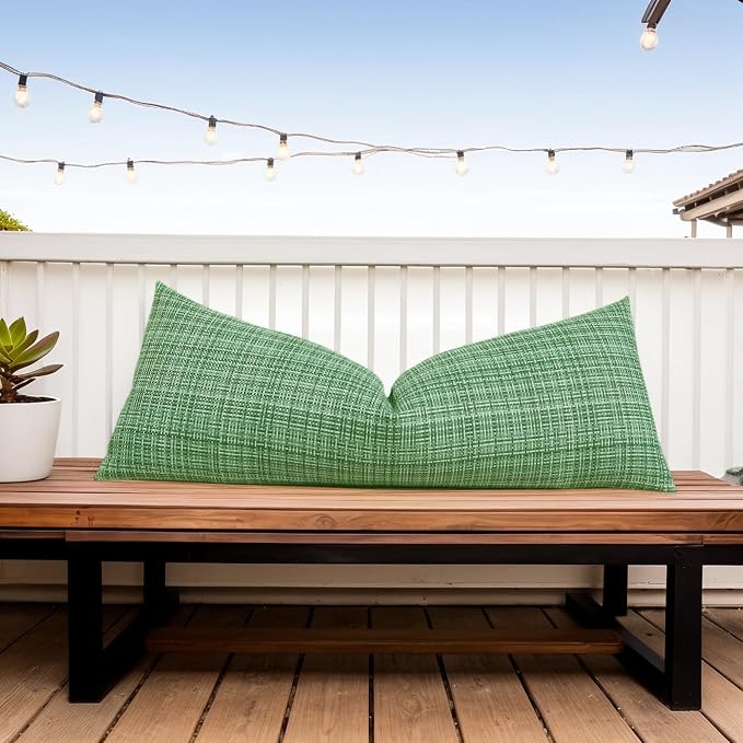 Kevin Textile Outdoor Waterproof Throw Pillow Covers 14x36 Inch Pack of 1 Woven Faux Linen Decorative Water Resistant Long Body Lumbar Cushion Covers for Tent Patio Garden Couch Sofa Sage Green