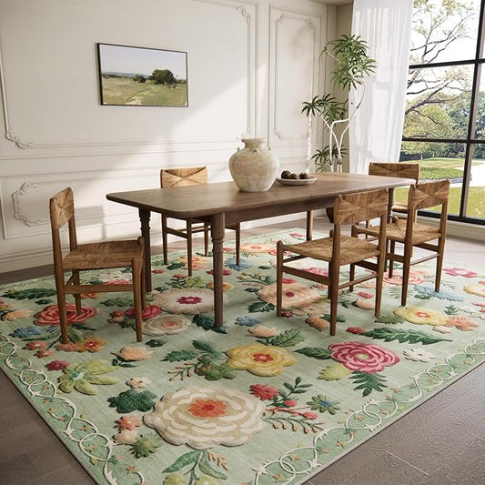 10x14 Area Rugs for Living Room: Large Area Rug Non Slip Low Pile Soft Faux Wool Non Shedding Distressed Vintage Floral Carpet Rugs for Bedroom Dining Room Kids Playroom Nursery Farmhouse Home Office