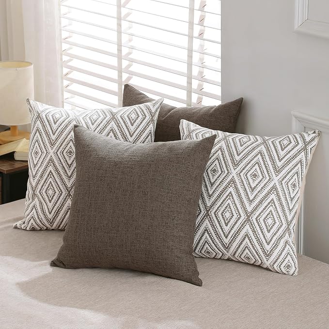 HPUK Throw Pillow Covers 18x18 Inch Set of 4, Linen Decorative Pillow Covers, Accent Cushion Covers for Couch Sofa Bed Bedroom Living Room Décor, Natural
