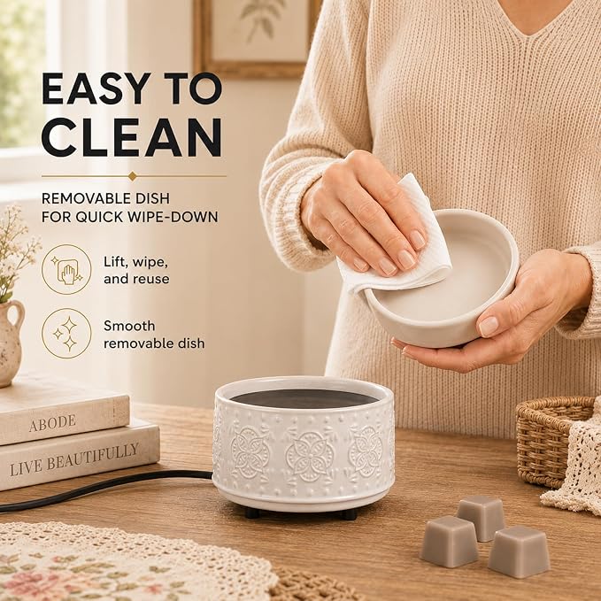 Mocosa Ceramic Candle Wax Melt Warmer for Scented 3-1 Electric Candle Warmer Home Fragrance Burner Perfect Gifts for Mom Women(White-Granular)
