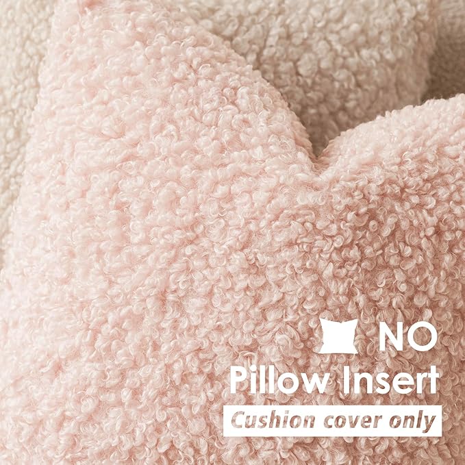 Foindtower Set of 2 Curly Teddy Wool Pillow Covers Decorative Boucle Textured Lumbar Throw Pillow Faux Fur Sherpa Pillowcases Sheepskin Fuzzy Cushion Case for Sofa Bedroom Car 12"x20" Light Pink