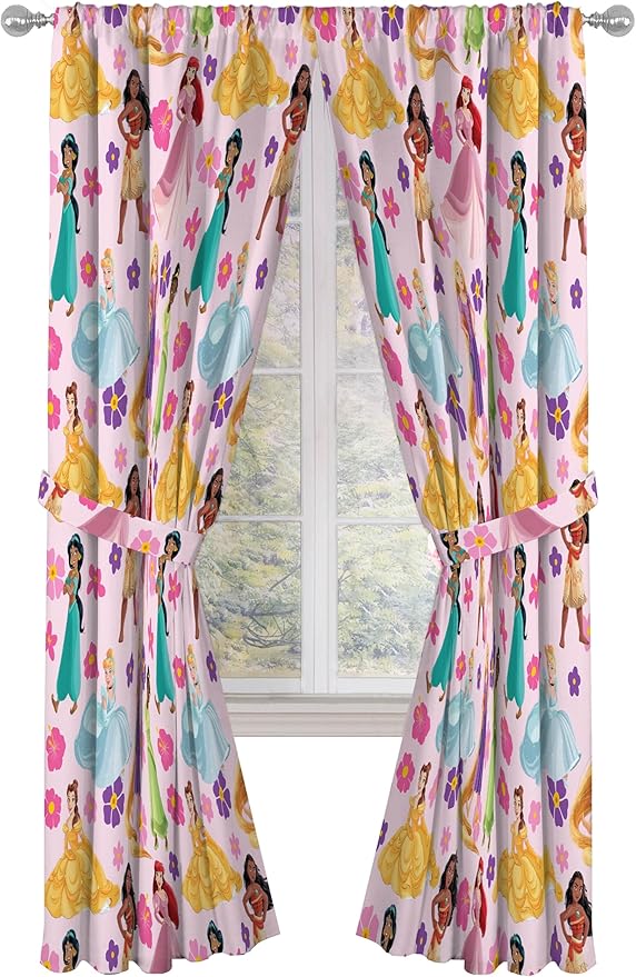 Jay Franco Window Curtains for Kids Bedroom 4-Piece Drape Set with 2 Tiebacks, Pink - Disney Princess, 42" W x 84" L (Pack of 2)