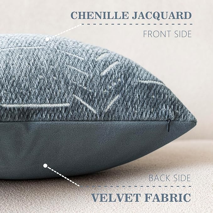 Home Décor Decorative Boho Chenille Throw Pillow Covers Neutral Lumbar Cushion Covers Textured Soft Farmhouse Pillowcase for Couch Sofa Chair Bed Living Room, 12×20 Inch, Set of 2, Dusty Blue
