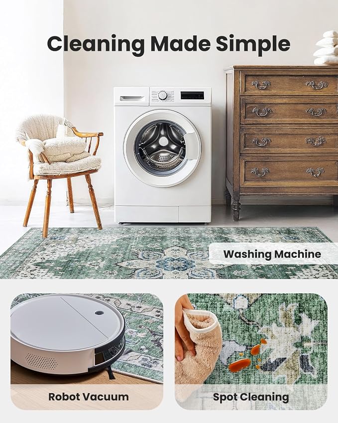 AMADA HOMEFURNISHING 2x4 Washable Area Rug, Low-Profile Entryway Rug with Non-Slip Backing & Durable Edge Binding, Vintage Rug Pattern, Small Rugs for Entryway, Kitchen & Living Room
