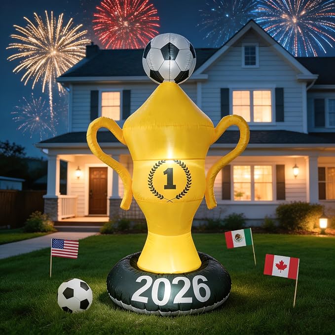 7FT World Soccer Inflatables – 2026 World Champion Outdoor Blow up Decorations with Built-in LED Lights for Yard Party Lawn Decor/Birthday Themed Supplies for Fans,2026 World Soccer Decor