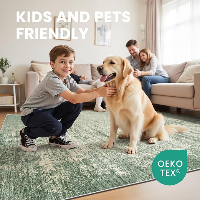 zesthome 6x9 Rugs for Living Room – Abstract Washable Rug, Ultra-Thin 6x9 Area Rugs, Stain Resistant Rugs for Bedroom, Large Home Decor Rug, Modern Area Rug (Green, 6'x9')