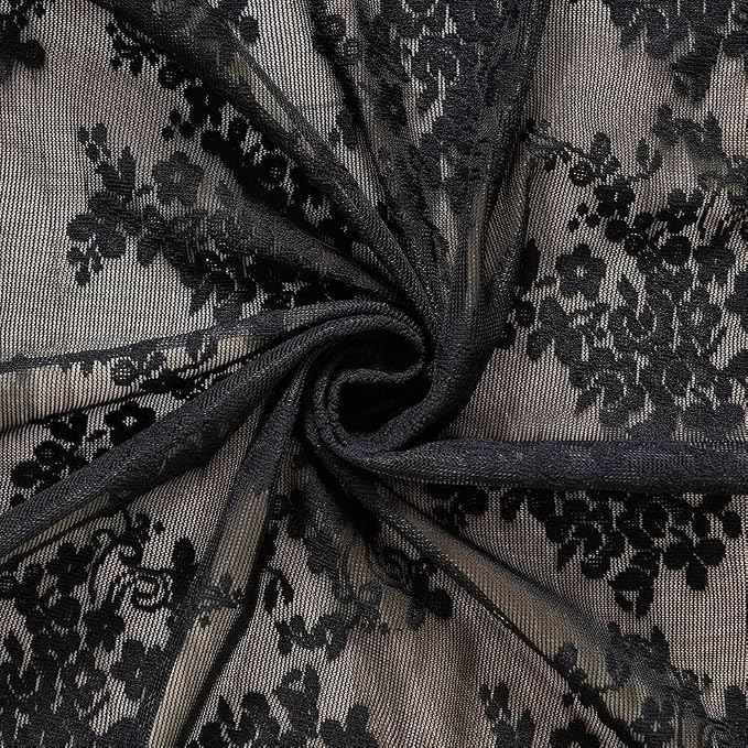 YJ YANJUN Vintage Lace Curtains 24 inch Length Set of 2 Victorian Gothic Short Half Curtains for Kitchen Bathroom RV Light Filtering Small Window Drapes Halloween Goth Dark Room Decor 26 x 24 Black