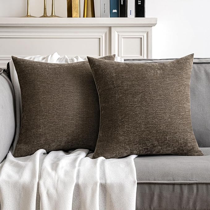 MIULEE Pack of 2 Brown Decorative Pillow Covers 18x18 Inch | Soft Chenille Couch Throw Pillows Farmhouse Cushion Covers for Home Decor Sofa Bedroom Living Room