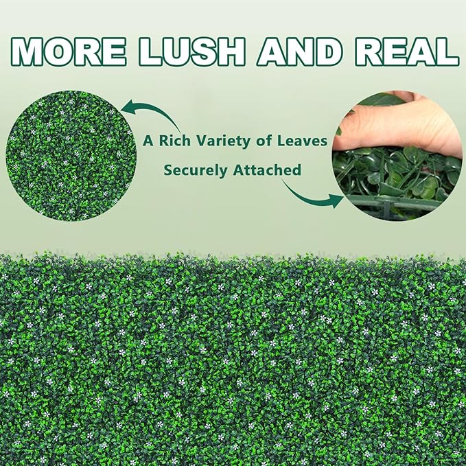 Yangrass Boxwood Roll Panels with Flowers, 48"x140" (47 sqft) Artificial Ivy Privacy Fence Screen, UV-Anti Faux Boxwood Roll Grass Wall Panels for Patio Garden Balcony Decor