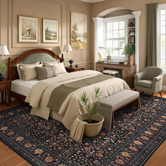 Lofus 9x12 Large Area Rug for Living Room & Bedroom Washable Non-Slip Brown/Orange