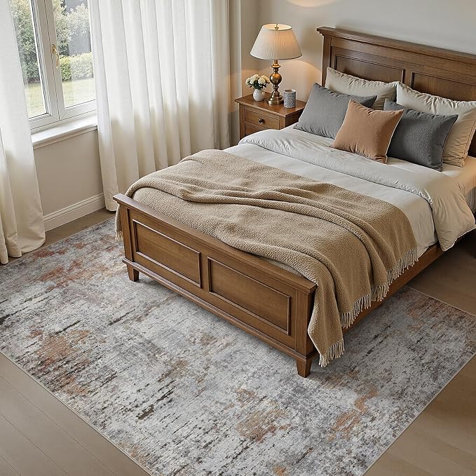 DMOYEST Area Rug Living Room Rugs - 5x7 Large Soft Indoor Neutral Modern Abstract Low Pile Washable Rug Carpet for Bedroom Dining Room Farmhouse Home Office - Grey Rust