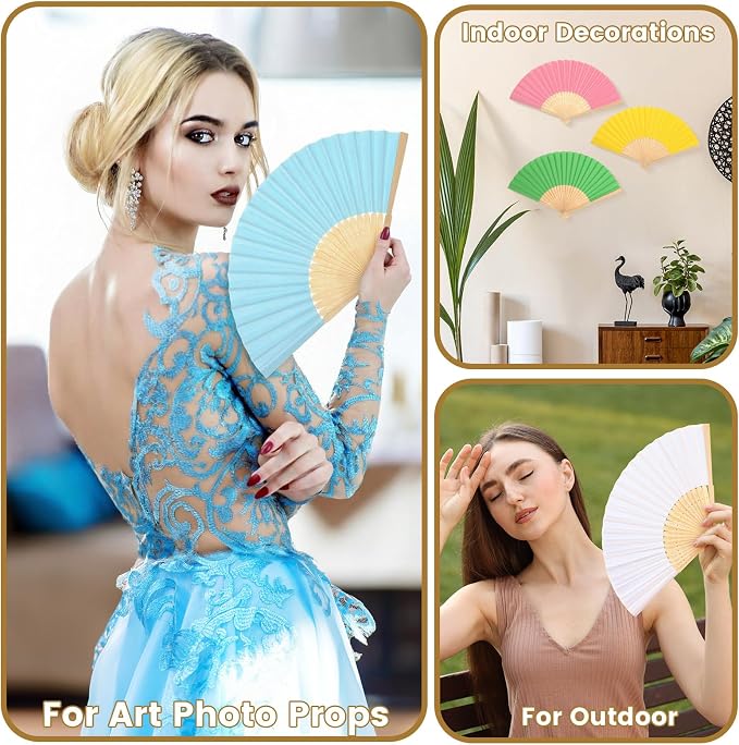Qunclay 150 Pcs Bright Color Paper Hand Fans Bulk Bamboo Folding Handheld Wedding Fans for Bridal Dancing Party Favors Church Home Decoration Gift DIY Supplies Stage Props in OPP Individual Package