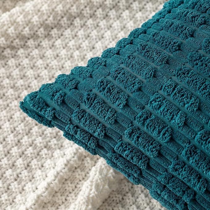 MIULEE Pack of 2 Corduroy Decorative Lumbar Throw Pillow Covers 20x12 Inch Soft Boho Striped Pillow Covers Modern Farmhouse Home Decor for Summer Coastal Sofa Living Room Couch Bed Teal