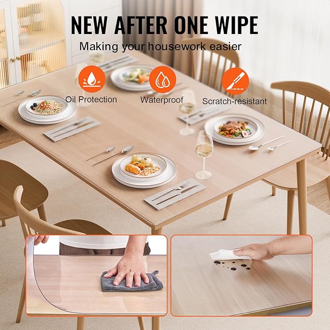 VEVOR Plastic Table Cover, 42 x 60 Inch 1.5 mm Thick Frosted Rectangle PVC Desk Mat Protector, Waterproof & Easy Cleaning Pad Tablecloth, for Office, Dresser, Dining Room, Night Stand
