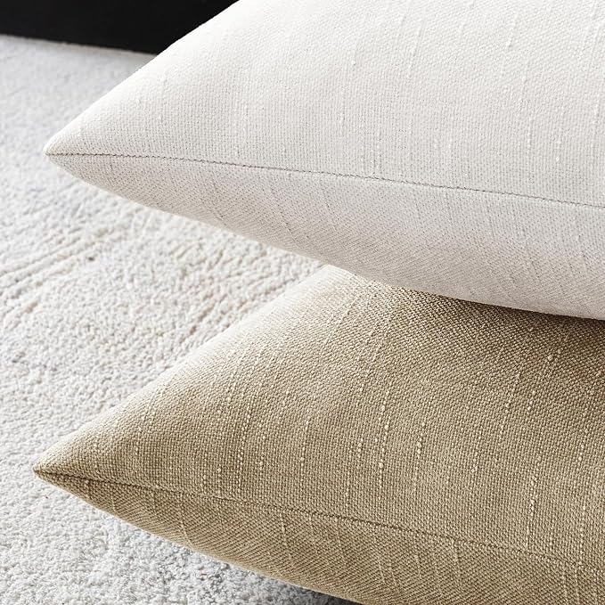 MIULEE Pack of 2 Decorative Throw Pillow Covers Soft Chenille Throw Pillows Solid Textured Cushion Covers for Couch Sofa Bedroom Living Room 18x18 Inch,White