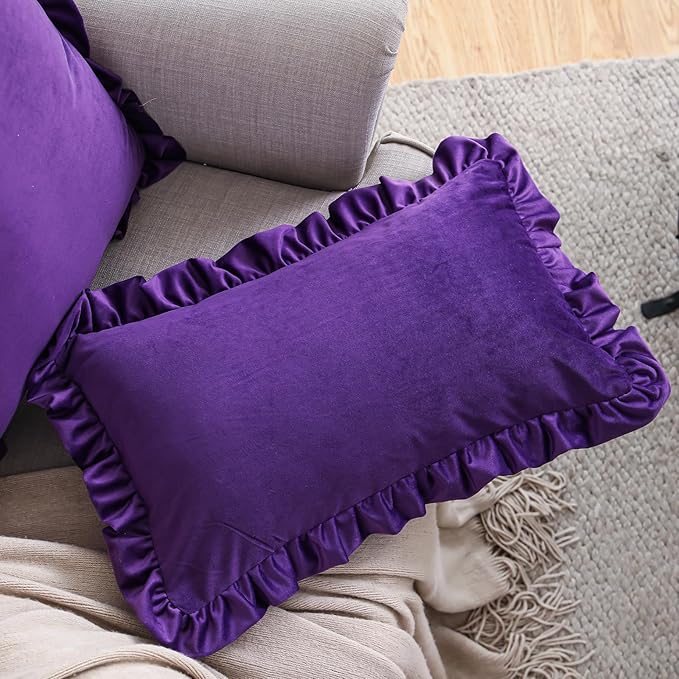bilin gaier Velvet Purple 12x20 Throw Pillow Covers Set of 2,Spring Home Decor Pillow Covers with Zipper for Indoor & Outdoor Use,Rectangular Decorative Pillow Cases for Couch,Bed,Living Room