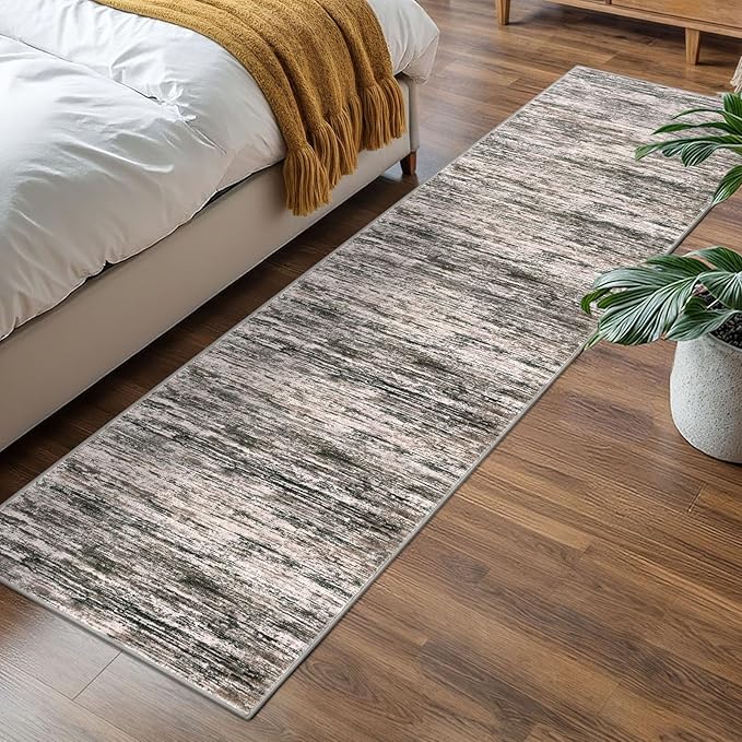 SIILOOM 2x7 Modern Abstract Runner Rug for Hallways, Brown Green Black White Super Soft Hallway Decor Kitchen Rugs with Non-Slip, Non-Shedding Washable Rug for Hallways Entryway Bedroom Indoor